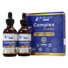 BioSource Labs Complex ProMAX Drops bottle on countertop, ready for daily support during dieting.