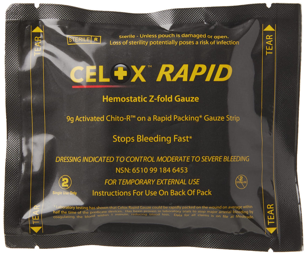 Biostat Celox Rapid Z-Folded Gauze packaged for quick emergency access