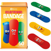 BioSwiss bandages silly faces pack closeup, kid-friendly wound care and cheerful designs.