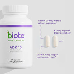 Biote ADK 10 capsules close-up showing a compact daily capsule.