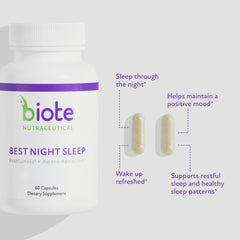 Biote Calm Mind formulation ingredients closeup suggesting soothing pre-sleep ritual.