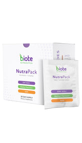 Biote NutraPack hormone balance daily pack close-up showing convenient sachets for easy daily use.