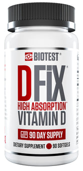 Biotest D Fix bottle-front label with 5000 IU softgels for daily immune and bone support
