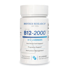 Biotics Research B12-2000 bottle front showing berry sublingual lozenges.