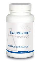 Biotics Research Bio C Plus 1000 tablet closeup highlights high-potency vitamin C for daily antioxidant support.