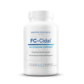 Biotics Research FC-Cidal bottle label shows seven-herb blend for gut balance.
