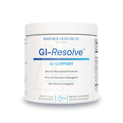 Biotics Research GI Resolve bottle front showing premium gut support formula.