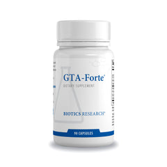 Biotics Research GTA-Forte bottle label highlighting endocrine support and quality ingredients