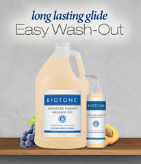BIOTONE Advanced Therapy Massage Gel being applied during a massage session.