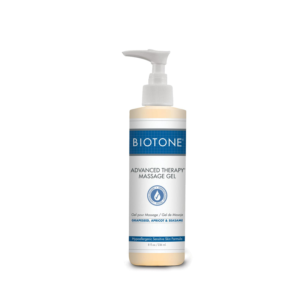 BIOTONE Advanced Therapy Massage Gel packaging for professional massage sessions.