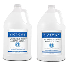 Biotone Advanced Therapy Massage Lotion bottle pour shows smooth glide and long-lasting absorption.
