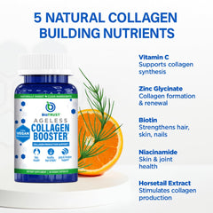 BioTrust Ageless Collagen Booster foil packaging emphasizes vegan formula and quality