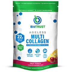 BioTrust Ageless Multi Collagen front jar view highlighting multi-source formula for overall wellness