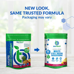 BioTrust Ageless Multi Collagen scoop pouring into liquid for easy daily use