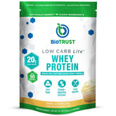 BioTrust Low Carb Lite vanilla cupcake shake showcases high protein content for a satisfying post-workout option.