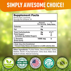 BioVit L Tyrosine Gummies packaging box highlighting vegan formula