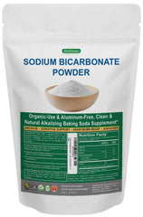 BioWisdom Sodium Bicarbonate Bottle shows aluminum-free baking soda for cooking.