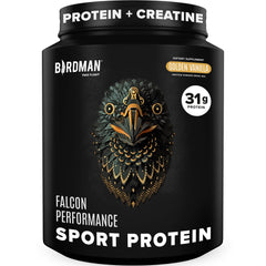BIRDMAN Falcon Performance vanilla protein bottle for clean fueling and enhanced post-workout recovery.