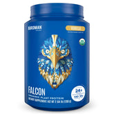 Birdman Falcon vegan protein vanilla tub highlights clean, protein-packed nutrition.