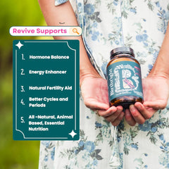 Birthright Revive natural ingredients visible, illustrating a holistic wellness blend.