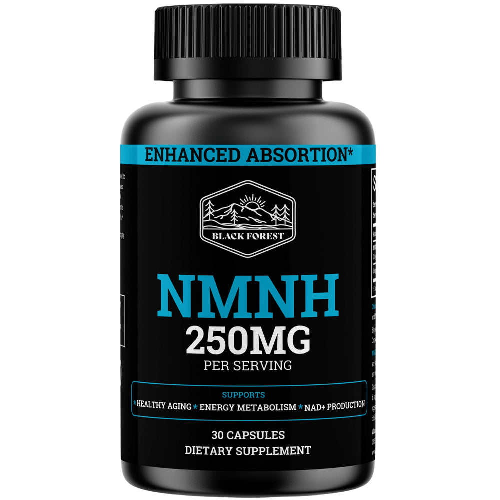 Black Forest NMNH bottle displaying premium NAD+ support for daily energy