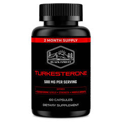 Black Forest Turkesterone 500mg bottle highlighting a two-month supply.