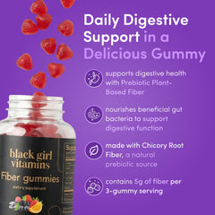 Black Girl Vitamins Fiber Gummies mixed-berry bottle promotes gut balance.