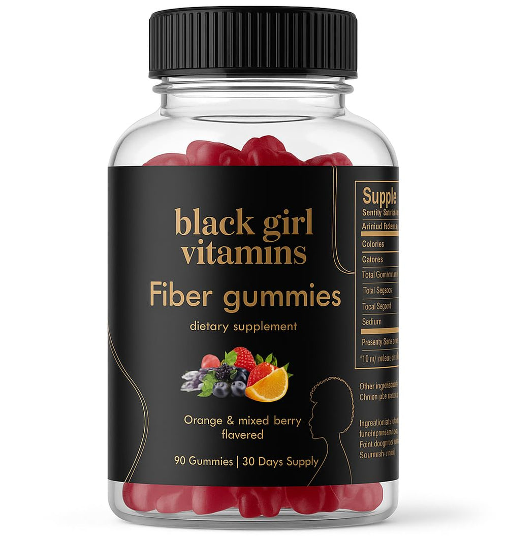 Black Girl Vitamins Fiber Gummies orange bottle supports daily digestion.