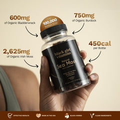 Black Girl Vitamins Sea Moss gummies burdock root for botanical nutrition.