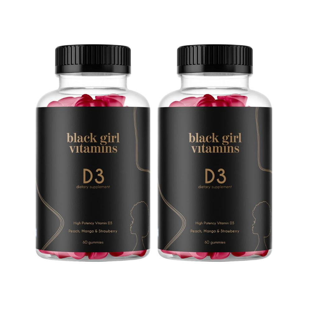 Black Girl Vitamins Vitamin D3 Gummies bottle showing 2000 IU immune support formula.