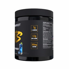 BLACKMARKET CUTS Blue Razz powder scoop ready for energizing mix.