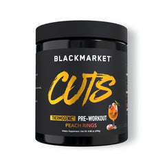 BLACKMARKET CUTS Peach Ring powder scoop for a high-energy pre-workout session