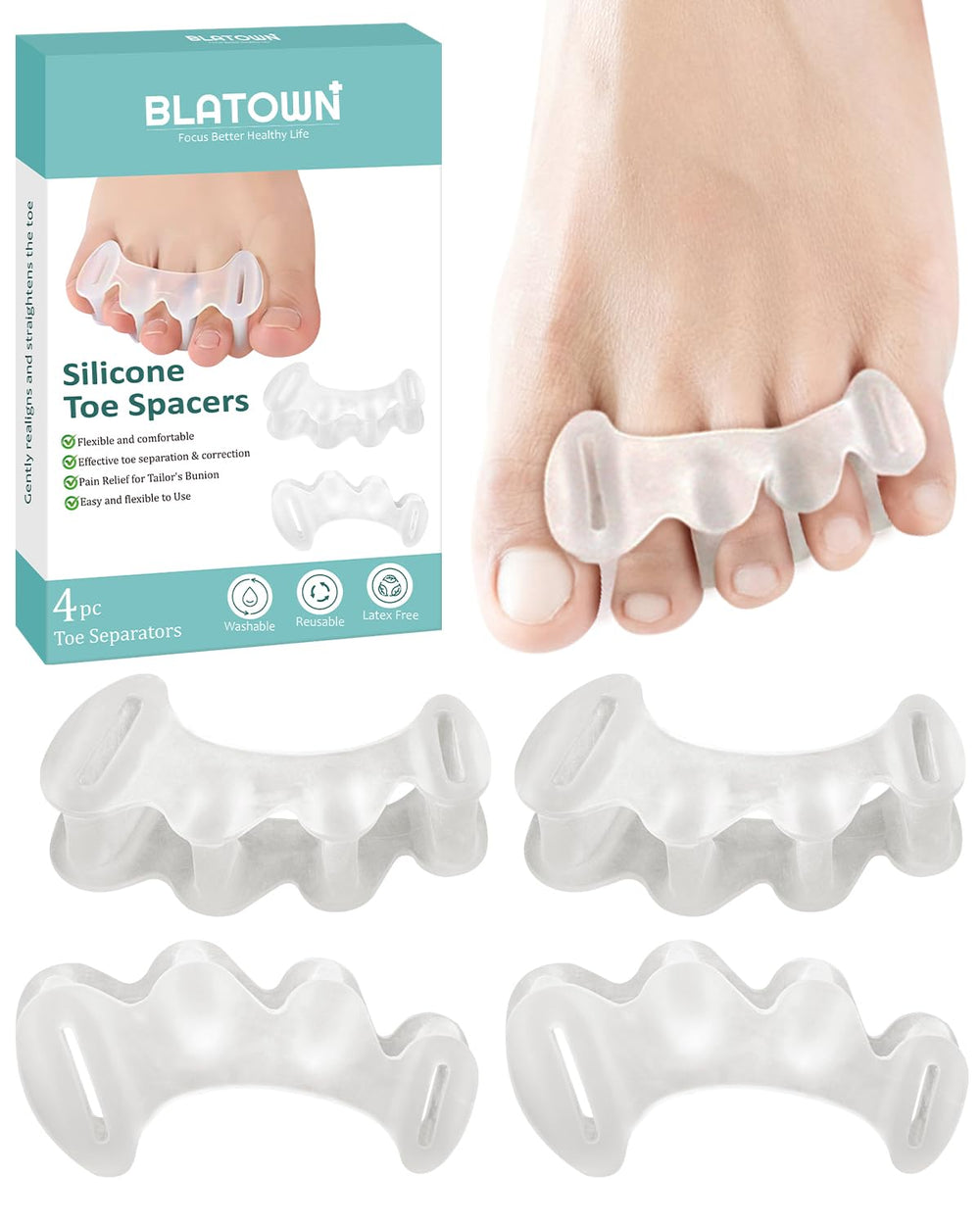 BLATOWN toe spacers bundle image shows two pairs for versatile daily use.