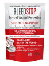BleedStop first aid powder covers a wound for quick clotting during home care