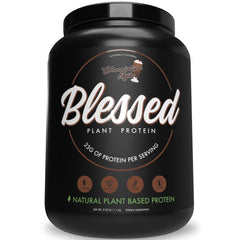 Blessed vegan protein powder tub with Chocolate Mylk for plant-based nutrition.