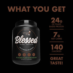 Creamy Blessed protein shake in a glass with Chocolate Mylk flavor.