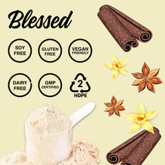 Pouring Blessed Vanilla Chai mix into a glass shows smooth, natural flavor