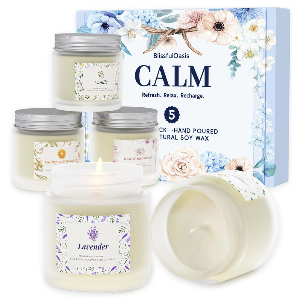 BlissfulOasis Rose & Sandalwood candle jar for mood relaxation and cozy evenings.