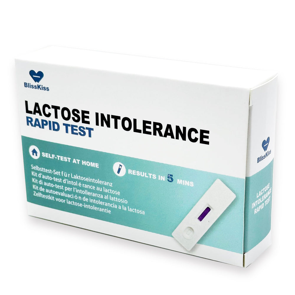 BlissKiss lactose test kit box front, convenient home testing at a glance.