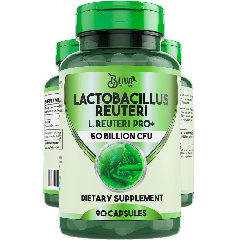 BLIVA Lactobacillus Reuteri bottle on white background for daily wellness
