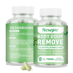 Blltzzz Newpie bottle front shows vegan, gluten-free odor-control supplement for daily freshness.