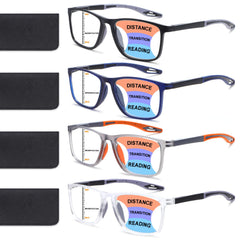 BLOEXCLU four-pack progressive reading glasses in black for daily versatility.