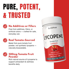 Bloofah tomato fruit powder inside emphasizes whole-food lycopene source.