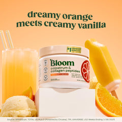 Bloom Nutrition colostrum powder dissolving in glass, illustrating easy mixing and daily wellness routine.