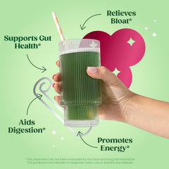 Bloom Nutrition Greens Powder tin close-up with label and ingredients