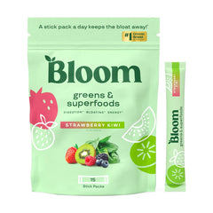 Bloom Nutrition greens stick packets strawberry kiwi support daily gut health