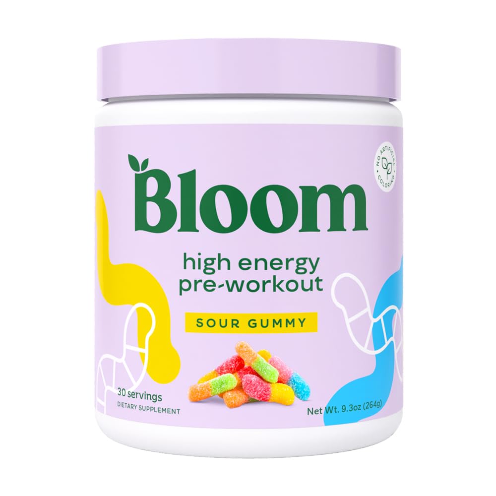 Bloom Nutrition High Energy Pre Workout Powder blue raspberry scoop energizing training sessions