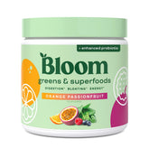 Bloom Nutrition Orange Passionfruit Greens Powder tub for daily nutrition boost.
