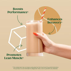Bloom Nutrition iced coffee protein packaging beside blender for smoothies.
