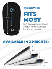 BloomLab heel lift inserts 1inch view for balanced height during wear.